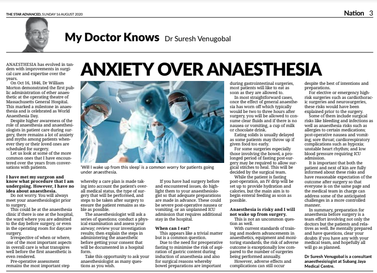 Anxiety Over Anaesthesia
